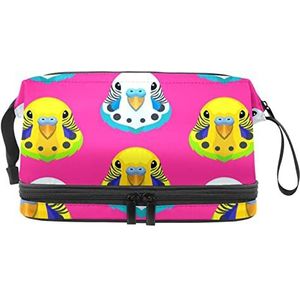 Dubbellaags cosmetische tas parkiet papegaai draagbare make-up tas reizen organisator zakje voor vrouwen meisjes toiletartikelen tassen, Meerkleurig, 27x15x14 cm/10.6x5.9x5.5 in, Make-up zakje