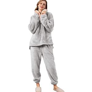 iyoimono Pyjama voor dames 2-delige set pyjama met lange tops en broek polar fleece huispak knuffelig en warm flanel nachtkleding pyjama voor vrouwen flanel fleece voor winter slaapkleding, grijs, XL