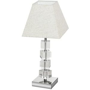 HOMCOM tafellamp met draaibare kristallen kubus, metalen voet en lampenkap, lampvoet E14, metaal, polyesterweefsel, kristalglas, crèmewit 20 x 20 x 47 cm
