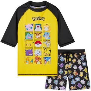 Pokémon zwembroek voor kinderen, 2-delig, T-shirt en shorts, Geel/Zwart, 5-6 Jaar