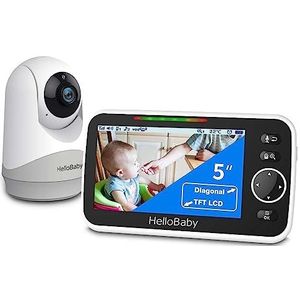 HelloBaby Monitor met camera en audio, 5 '' groot scherm met 3500 mAh batterij, externe Pan-Tilt-Zoom-camera, tweerichtingsgesprek, ECO-modus, auto-nachtzicht, bereik tot 900 voet en geen wifi