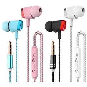 4 Paar koptelefoon, CBGGQ in-Ear Hoofdtelefoon oordopjes, in-ear koptelefoon met microfoon, 3,5 mm Bedraad Hoofdtelefoon kan aanpassen het volume, Stereo, diepe bas (Zwart+Wit+Roze+Blauw)