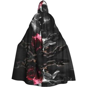 OdDdot heksenmantel, gothic zwarte rozen print capuchon mantel voor vrouwen, volwassen Halloween kostuums cape, heks cosplay cape