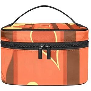 Watermeloen Bladeren Aardbei Kersen Geel Make-up Tas Voor Vrouwen Meisjes Cosmetische Tassen Met Handvat Reizen Make-up Organizer Tas, Gele Baksteen Rode Strepen Bladeren Bloemen, 8.9x5.9x5.4 Inches, Make-up Pouch