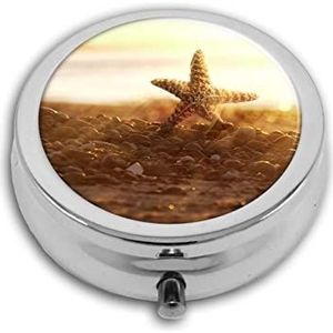 Strand en Zeester Patroon Pil Box-3 Compartiment Geneeskunde Pil Case, Draagbare Geneeskunde Tablet Vitamine Houder Organizer voor Portemonnee Pocket Reizen Geschenken