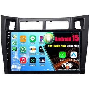 Android 15 Autoradio Voor Toyota Yaris 2008-2011 met Draadloze Carplay Android Auto, 9 Inch Autoscherm Soporta Bluetooth WIFI GPS FM/RDS(4Core(2+32GB))