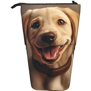 SSIMOO Grappige Groene Kikkers Uitschuifbare Opslag Organizer,Verticale Verstelbare Briefpapier Case, Ritssluiting Kantoorbenodigdheden, Schattig Labrador Hond, Eén maat, Koffer