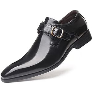 Formele schoenen Jurk Oxford for heren Slip-on Monk Strap Vierkante neus PU-leer Lage blokhak Antislip Casual (Color : Black, Size : 38 EU)