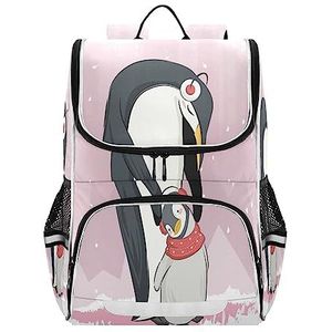 Roze Baby Pinguïn Familie Boekentas School Student Rugzak Hoge Capaciteit voor Meisjes Jongens Kinderen, Patroon, M