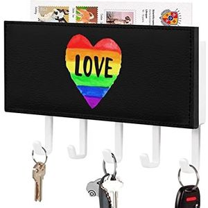 Liefde Regenboog Gay Pride Hart Sleutelhouder voor Muur met 5 Haken Brief Kapstok Home Decor Keuken Slaapkamer Kantoor