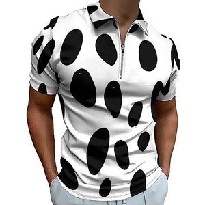 Zwart-wit poloshirt met dierenprint voor mannen, casual T-shirts met ritssluiting en kraag, golftops, slim fit