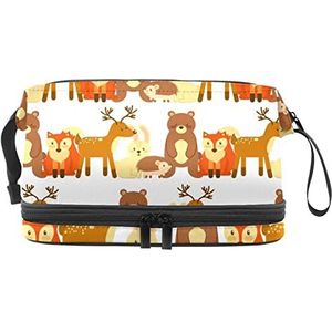 Dubbellaags Cosmetische Tas Dieren Bos Wildlife Draagbare Make-up Tas Reizen Organizer Pouch Voor Vrouwen Meisjes Toiletries Tassen, Meerkleurig, 27x15x14 cm/10.6x5.9x5.5 in, Make-up zakje