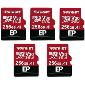 Patriot Memory 256GB A1 / V30 Geheugenkaart voor Android-telefoons en -tablets, 4K video-opname - Pakket van 5