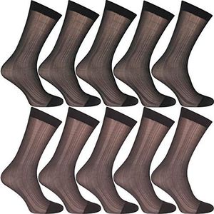 Uaussi 10 paar heren ultra dunne jurk sokken zijde pure zakelijke sokken zachte nylon werk broek sox midden kalf, Zwart+donkerbruin, One Size