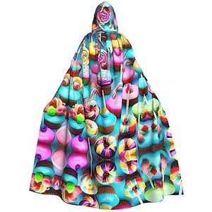 EdWal Kleurrijke zoete Lolly Cupcake Donut print carnaval cape met capuchon capes heks kostuum vampier mantel tovenaar gewaad cosplay kostuum