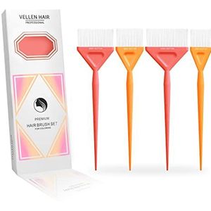 Vellen Hair Kleurpenselenset, 4 verschillende maten voor soepele toepassing, perfect voor haarkleuring en balayage, herbruikbaar en wasbaar - zwart (perzik/oranje)