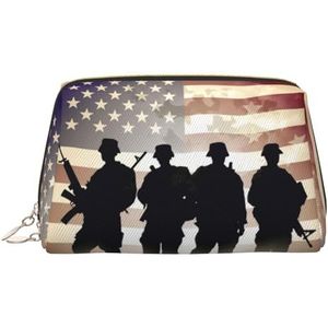 Armed Forces Day Amerikaanse make-up tas voor vrouwen cosmetische tassen lederen reizen make-up tas organisator waterdichte make-up zakje open platte toilettas draagbare opbergtas voor reizen, Goud