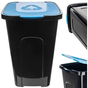 KADAX Volumineuze emmer, 50 liter, rechthoekige vuilnisemmer van kunststof polyurethaan, afvalemmer voor het scheiden van glas, plastic, bioresten (blauw)