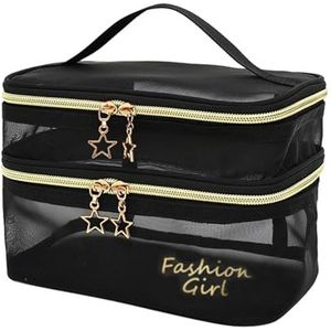 Draagbare reis-make-uptas, groot voor manicuresets, toiletartikelen, nagellak, Zwart met woorden, Eén maat