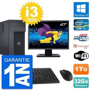 Dell PC Tower T1650 Display, 27 inch, Intel i3-3220 RAM, 32 GB, harde schijf 1 TB, Windows 10, WiFi (gereviseerd)