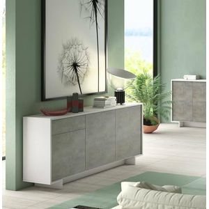 Dmora Dressoir Stechpalo, dressoir voor woonkamer, met 3 deuren en 1 lade, 100% Made in Italy, 170 x 42 x 78 cm, wit en cement