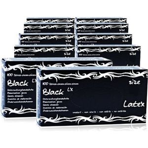 Black LX PF latex handschoenen, onderzoekshandschoenen, latex, zwart, tattoo, 10 x 100 stuks (L)