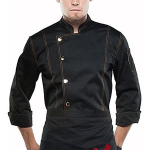 YWUANNMGAZ Chef jas jas voor mannen vrouwen, keuken kookjas lange mouw unisex restaurant ober gebak bakkerij uniform (kleur: zwart, maat: A (M))