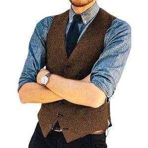 Herenkostuum vest visgraat tweed jas slanke pasvorm zakelijke bruidegomkleding formele zakelijke bruidsvesten voor koffie bruiloft vesten S