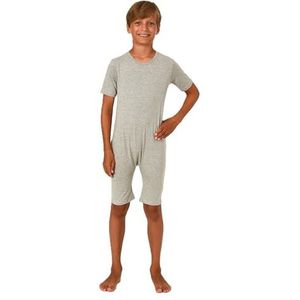 Normann Care Kinderpyjama met korte mouwen, uniseks, met diagonale ritssluiting op de rug, grijs, 128