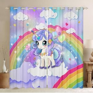 Homemissing Regenboog Eenhoorn Gordijnen Paarse Eenhoorn Gordijnen voor Slaapkamer Woonkamer voor Kinderen Ballon Wolk Raamgordijnen Ultra Zachte Decor Kawaii Raambehandelingen W66 x 72 cm