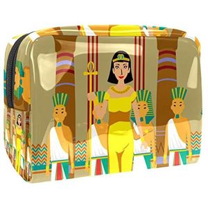 Vintage Oude Egypte Cleopatra Print Reizen Cosmetische Tas voor Vrouwen en Meisjes, Kleine Waterdichte Make-up Tas Rits Pouch Toiletry Organizer, Meerkleurig, 18.5x7.5x13cm/7.3x3x5.1in, Modieus