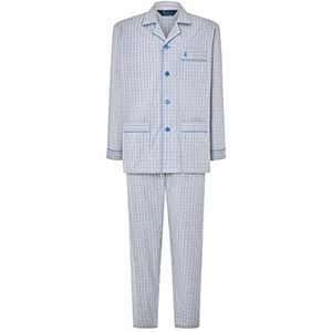 El Búho Nocturno - Pyjama voor heren, lang, klassiek, van popeline-stof, overgangsperiode, 100% katoen of gemengd weefsel, Grijze strepen hemelsblauw, M
