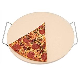 Pizzasteen, pizza steenplaat voor oven, pizzasteen, pizzaplaat, grillplaat, 35 cm broodbaksteen, rond, broodbakstenen set van cordieriet voor oven, houtskool- en gasbarbecues, pizzasteen set