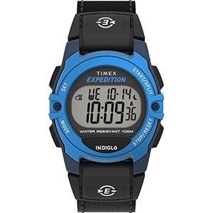 Timex Unisex expeditie kat middelgrote 33mm horloge - zwarte band digitale wijzerplaat blauwe kast, zwart, Zwart