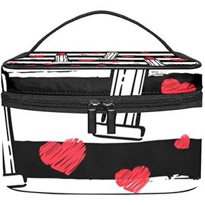 Draagbare Make-up Tas Reizen Cosmetische Tassen Voor Vrouwen Meisjes Rits Pouch Case Organizer Lipstick Liefde Streep Patroon, Meerkleurig, 22.5x15x13.8cm/8.9x5.9x5.4in