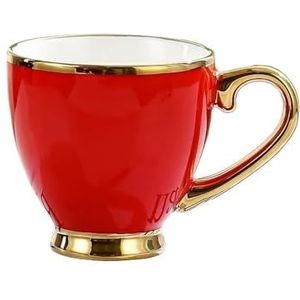 DCNIYT Gepersonaliseerde keramische moderne koffiemok, kleine drinkbeker voor thuiskantoor, kan worden aangesloten op warm water (380 ml) (kleur: rode mok gouden rand)