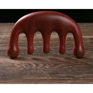 Hoofd meridiaan massage kam groen sandelhout vijf brede tand kam acupunctuur therapie bloedcirculatie antistatisch glad haar 1 stuk (kleur: rond rood)