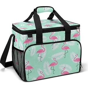 Kleurrijke Roze Flamingo Grappige Koeltas Opvouwbare Draagbare Geïsoleerde Zakken Lunch Tote Bag Met Multi-Zakken Voor Strand, Picknick, Camping, Werk