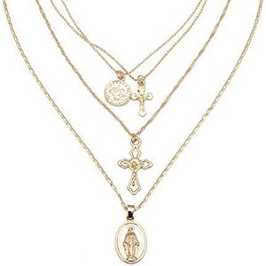 Pendant Elegant Multi-layer Cross Women Alloy Chain Choker Necklace Jewelry,Colour:Silver (Color : Golden)