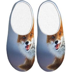 EdWal Vossenprint Winter Warme Slippers Indoor Anti-slip Pluche Slippers Ontspannen Thuis voor Vrouwen Mannen, Zwart, 37.5 EU