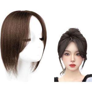 25cm Haar Toppers for Vrouwen 100% Echte Menselijke Haarstukken 9x11cm Kant Basis Haar Toupet Clip In Top Haarextensies for Dunner Wordend Haar, Haaruitval, Grijs Haar(Brown)