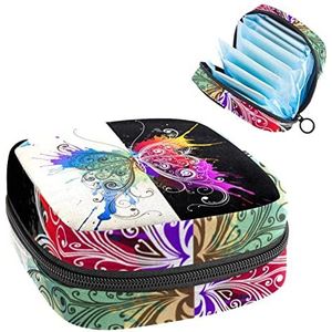 Periode Pouch Draagbare Tampon Opbergtas,Tampon Houder voor Portemonnee Vrouwelijke Product Organizer,Zwart en wit Butterfly Design, Meerkleurig, 4.7x6.6x6.6 in/12x17x17 cm