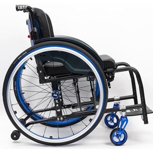 Lichtgewicht sportrolstoel voor volwassenen, draagbare opvouwbare zelfrijdende handmatige rolstoel, aluminiumlegering, all-terrain (blauw, 38 cm)