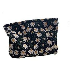 DieffematicHZB make-up tas Cosmetic Bag Women Floral Makeup Case Organize Embroidery Cosmetic Pouch Travel Toiletry Bag Corduroy Canvas Beauty Case (Color : Schwarz, Size : M)