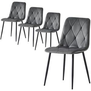 B&D home eetkamerstoelen VICKA set van 4 | gestoffeerde stoel keukenstoel voor keuken, eetkamer, woonkamer, kantoor | industrieel modern elegant ontwerp | fluwelen stof grijs, 11120-GRAU-4