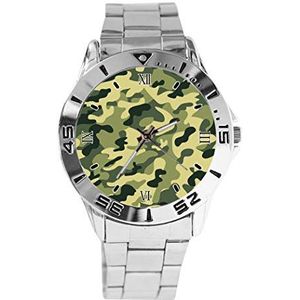 Camouflage Ontwerp Analoge Polshorloge Quartz Zilveren Wijzerplaat Klassieke Roestvrij Stalen Band Dames Heren Horloge