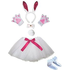 Petitebelle Hoofdband Bowtie Tail Handschoenen Rok Schoenen 6st Meisje Kostuum (Hot Pink Pailletten Bunny)