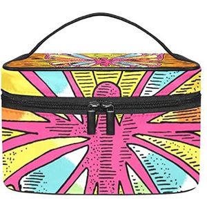 Kleurrijke vlinder zwart oranje lijn tekening make-up organizer tas, reizen make-up tas organizer case draagbare cosmetische tas voor vrouwen en meisjes toiletartikelen, Meerkleurig, 22.5x15x13.8cm/8.9x5.9x5.4in