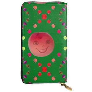 Glimlachende rode perziken unisex lederen rits portemonnee cosmetische tas voor feest reizen vakantie geschenken, Zwart, Eén maat