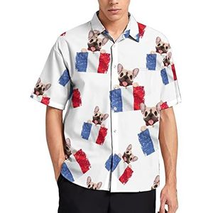 Franse Bulldog Frankrijk vlag Hawaiiaans shirt voor mannen zomer strand casual korte mouw button down shirts met zak